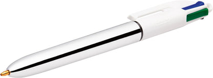 BIC 4 Colours Shine Retractable Ballpoint Pens, Medium Point (1.0 mm) - Assorted Metallic Barrels, Box of 12