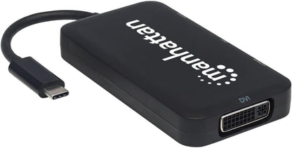 Manhattan USB-C Dock/Hub, Ports (x4): DisplayPort, DVI-I, HDMI or VGA, Note: Only One Port can be used at a time, External Power Supply Not Needed, Cable 8cm, Black, Three Year Warranty, Blister