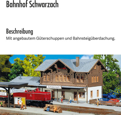 FALLER Bahnhof Schwarzach Modellbausatz mit 126 Einzelteilen 251 x 120 x 74 mm I Modelleisenbahn Zubehör N Gebäude I Modelleisenbahn N Bahnhof