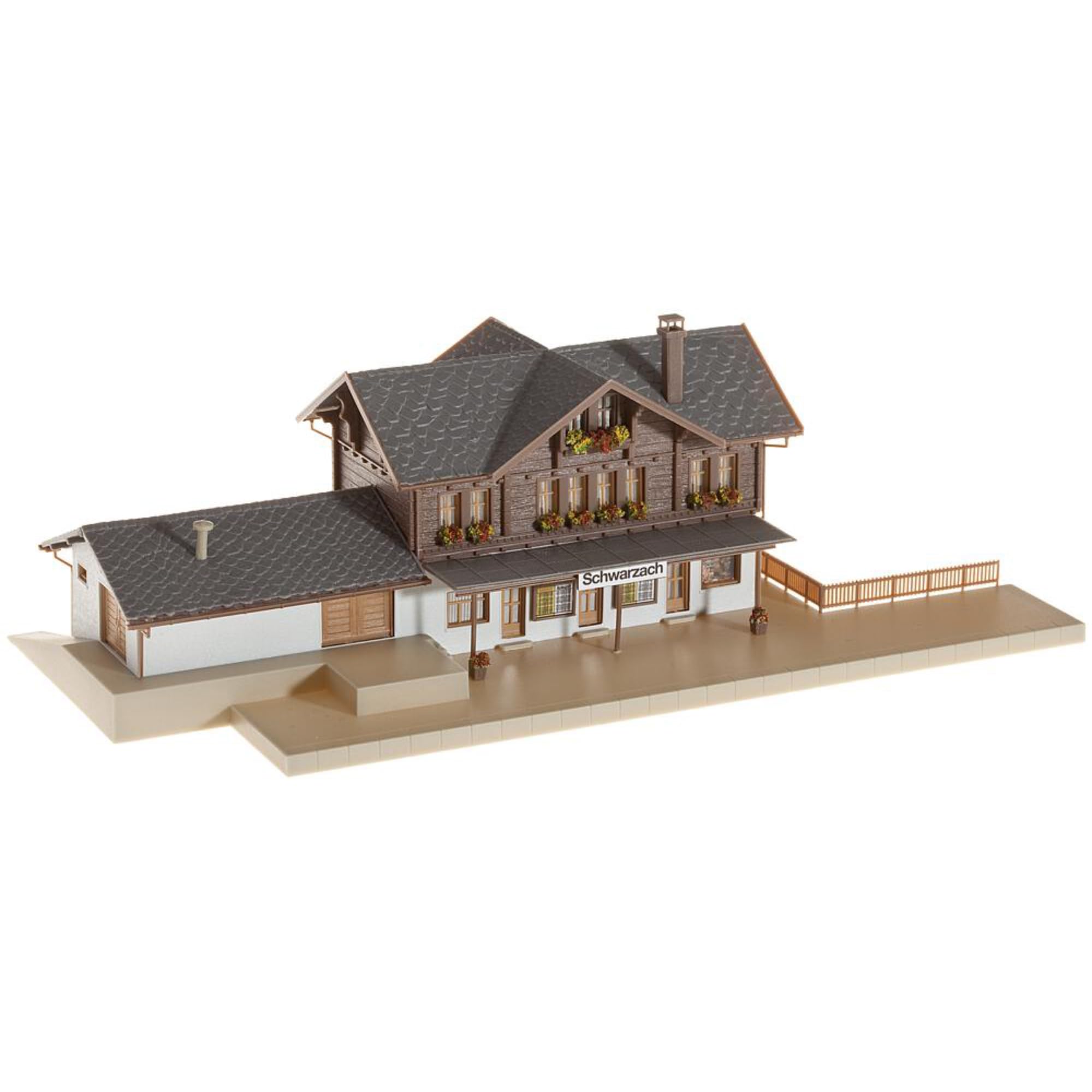 FALLER Bahnhof Schwarzach Modellbausatz mit 126 Einzelteilen 251 x 120 x 74 mm I Modelleisenbahn Zubehör N Gebäude I Modelleisenbahn N Bahnhof