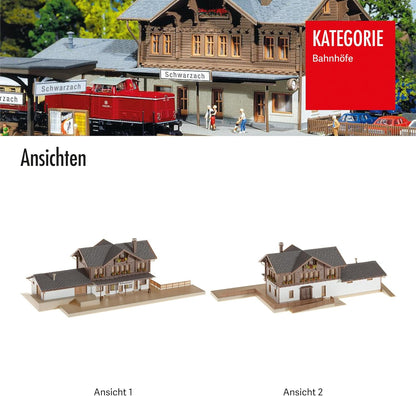 FALLER Bahnhof Schwarzach Modellbausatz mit 126 Einzelteilen 251 x 120 x 74 mm I Modelleisenbahn Zubehör N Gebäude I Modelleisenbahn N Bahnhof