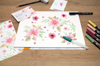 Tombow Watercoloring Set Floral, by May & Berry, 9-piece set incl. 5 ABT Dual Brush Pens and instructions, watercolour set for beginners