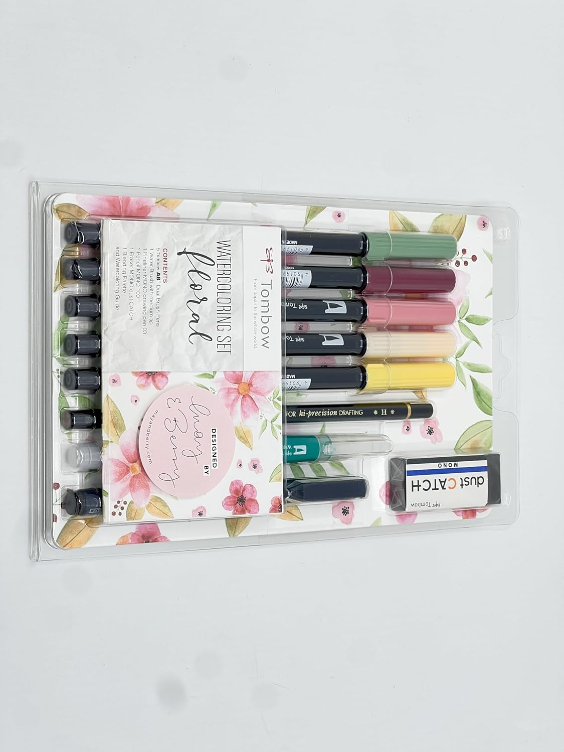 Tombow Watercoloring Set Floral, by May & Berry, 9-piece set incl. 5 ABT Dual Brush Pens and instructions, watercolour set for beginners