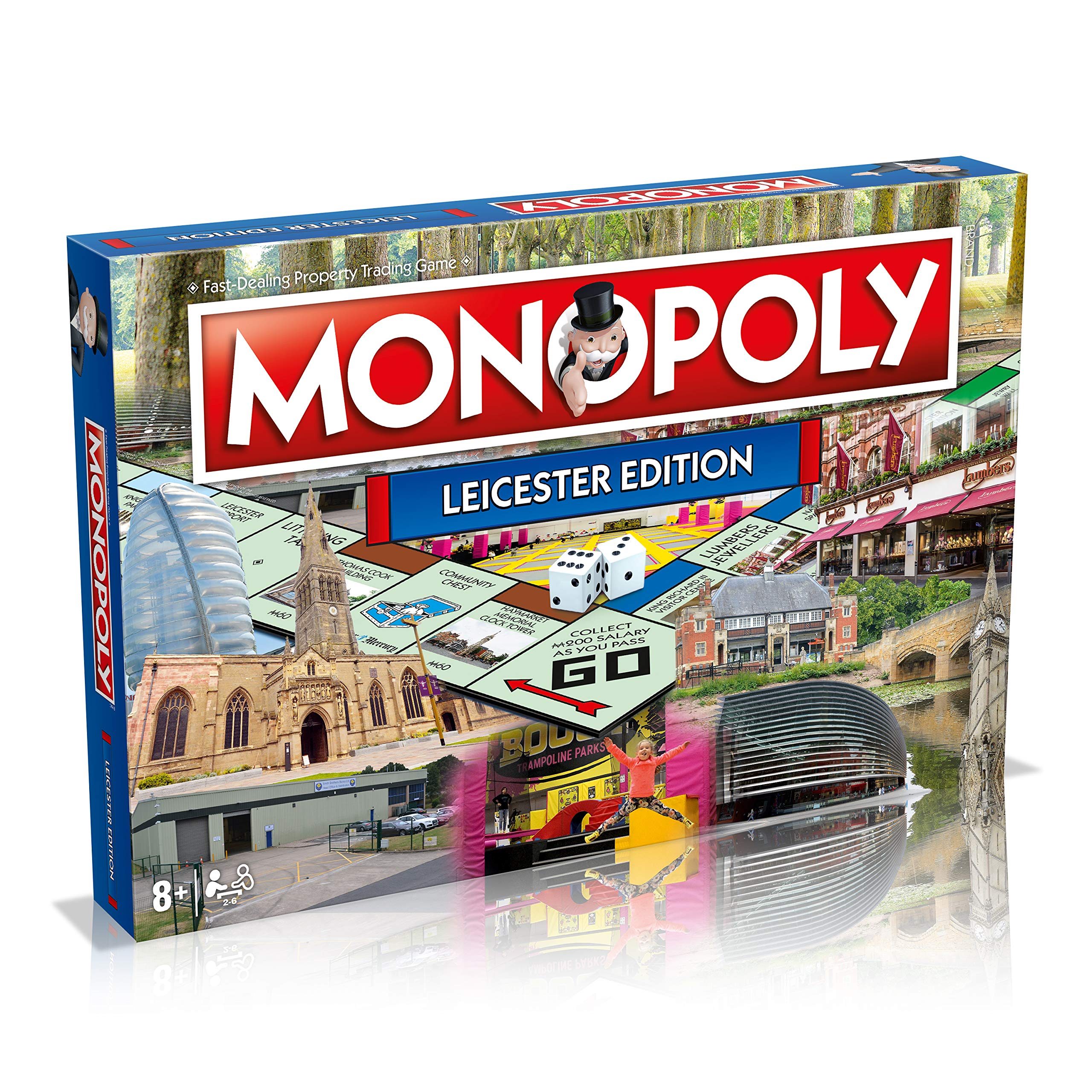 Winning Moves Leicester Monopoly Board Game, Advance to Victoria Park, Jubilee Square and the National Space Centre and trade your way to success, 2–6 players makes a great gift for ages 8 plus
