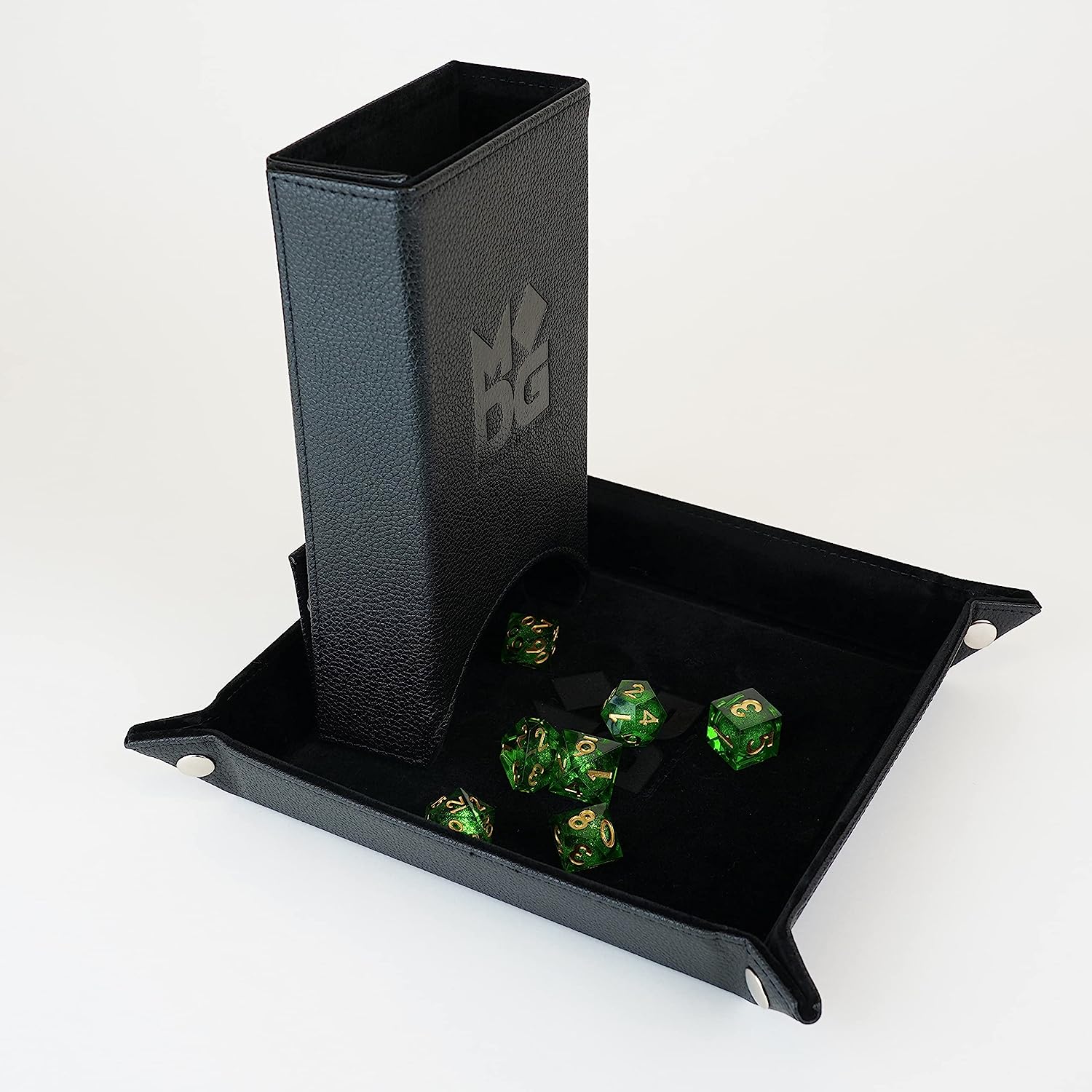 Fold Up Leather Dice Tower: Black