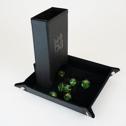 Fold Up Leather Dice Tower: Black