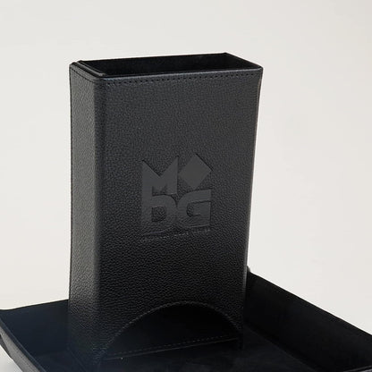 Fold Up Leather Dice Tower: Black