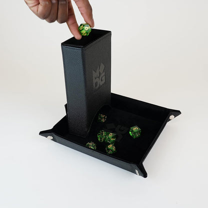 Fold Up Leather Dice Tower: Black