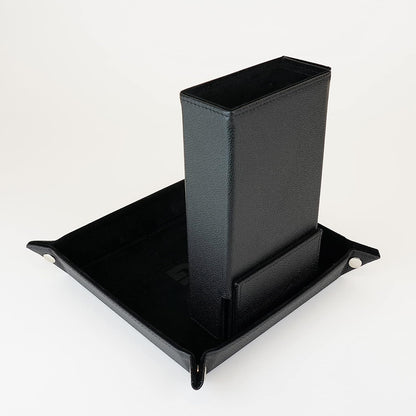 Fold Up Leather Dice Tower: Black