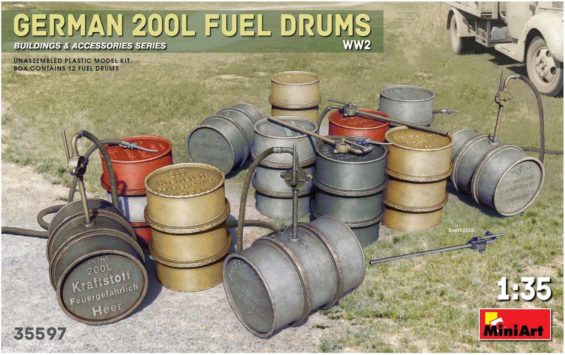 Miniart MIN35597 German 200L Fuel Drum Set WW2 Plastic Model kit, Various