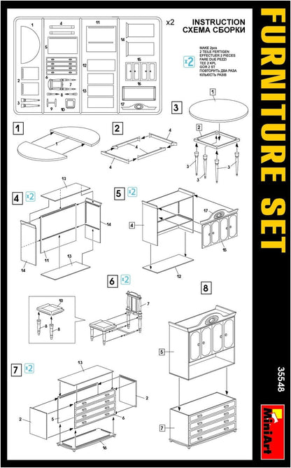 Miniart 1:35 Scale Furniture Set Plastic Model Kit