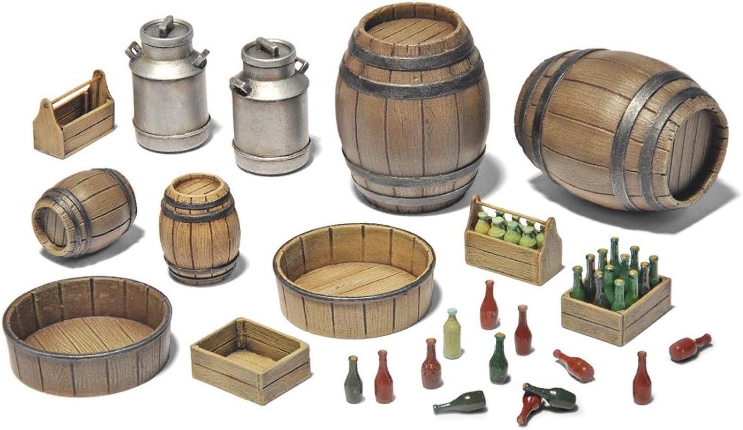 MiniArt 1:35 Scale Wooden Barrels & Village Utensils Plastic Model Kit,Multicolor,Small