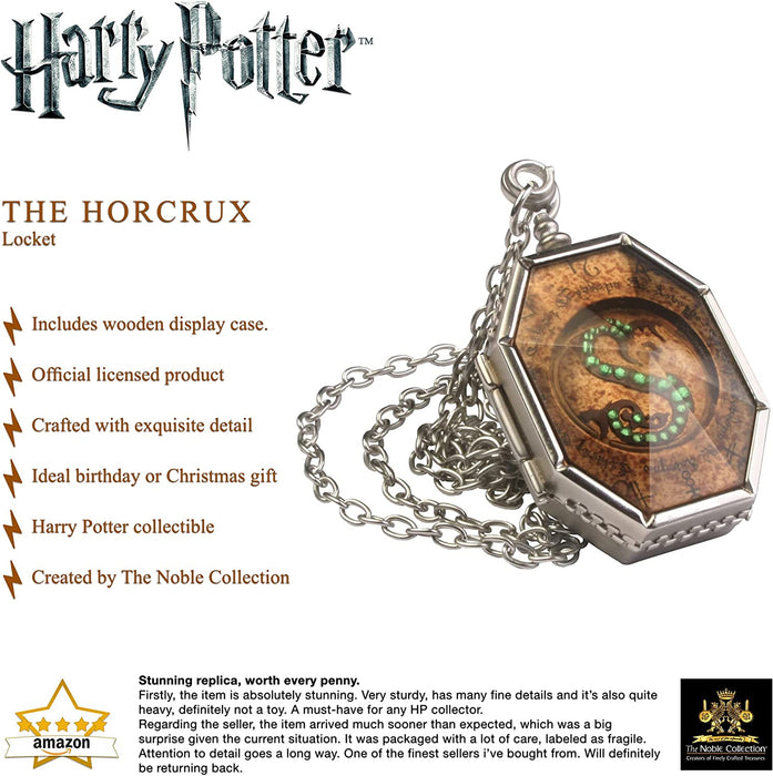 The Noble Collection Harry Potter The Horcrux Locket - 1.8in (4.5cm) Locket on Chain with Wooden Display Case - Officially Licensed Film Movie Props Gifts Jewellery