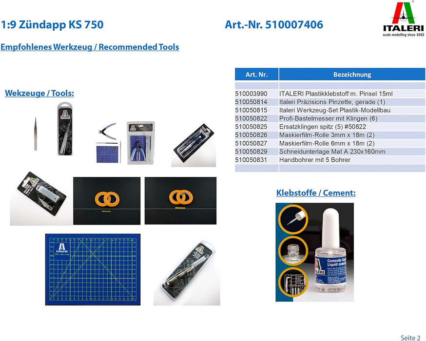 Italeri 7406 510007406 – 1:9 Zündapp KS 750 Building, Stand Model Making, Crafts, Hobby, Gluing, Plastic Kit, Unvarnished