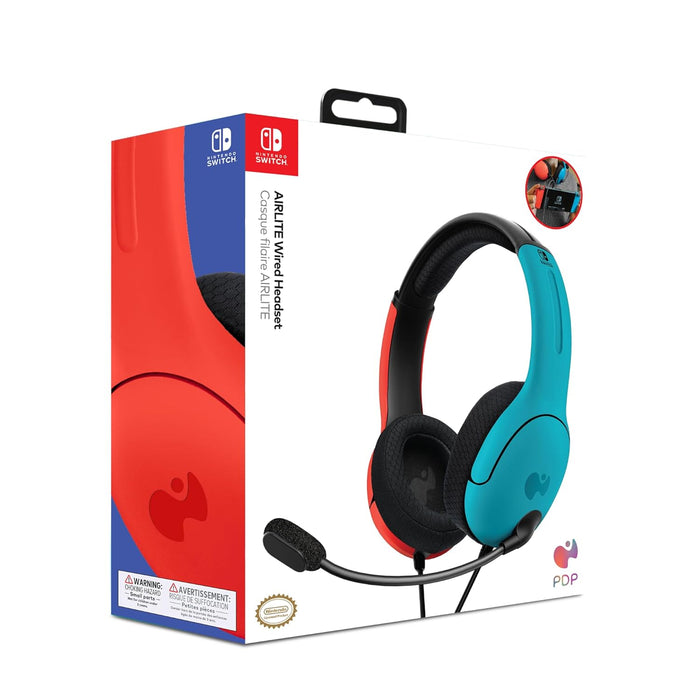 PDP Gaming LVL40 Airlite Stereo Headset for Nintendo Switch/Lite/OLED - Wired Power Noise Cancelling Microphone, Lightweight Soft Comfort On Ear Headphones (Mario Neon - Red & Blue)