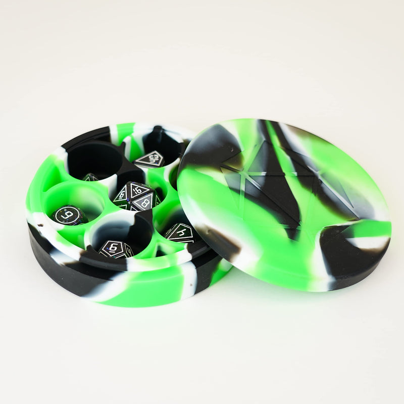 Metallic Dice Games Silicone Round Dice Case: Green/Black/White, Role Playing Game Dice Accessories for Dungeons and Dragons