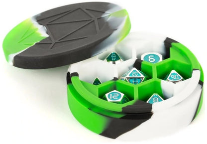 Metallic Dice Games Silicone Round Dice Case: Green/Black/White, Role Playing Game Dice Accessories for Dungeons and Dragons