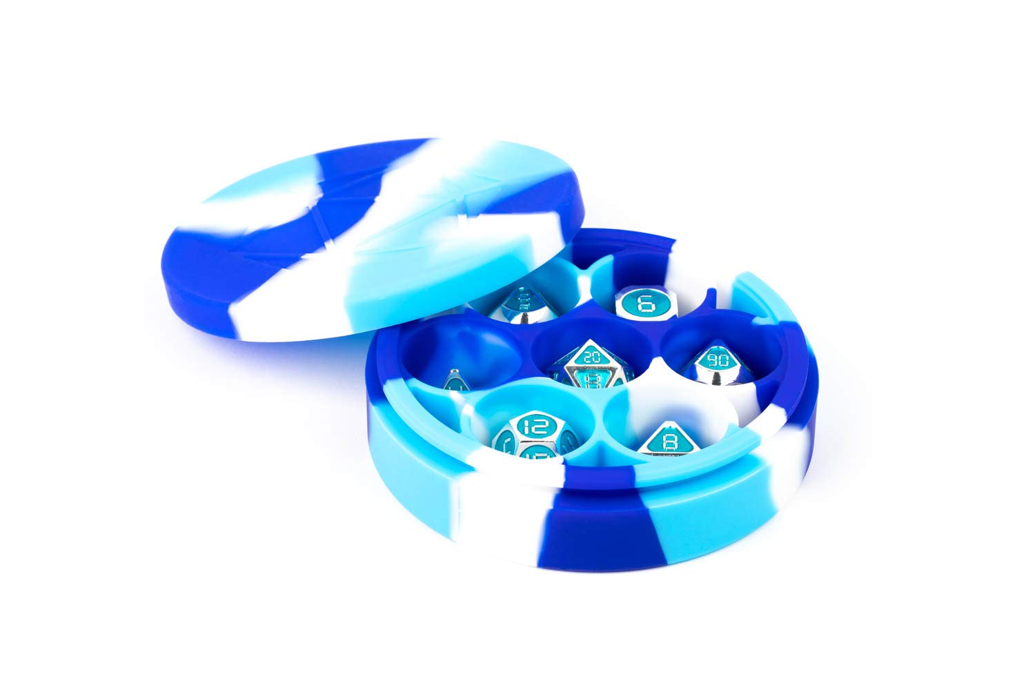 Metallic Dice Games Silicone Round Dice Case: Blue/White/Light Blue, Role Playing Game Dice Accessories for Dungeons and Dragons