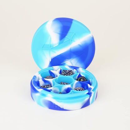Metallic Dice Games Silicone Round Dice Case: Blue/White/Light Blue, Role Playing Game Dice Accessories for Dungeons and Dragons