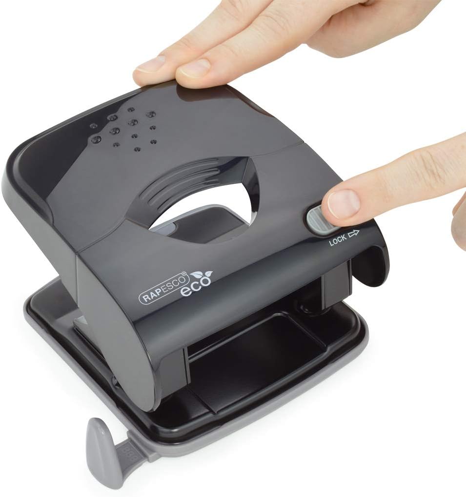Rapesco 1525 ECO X5-40ps Less Effort 2 Hole Punch, 40 Sheet Capacity, Black