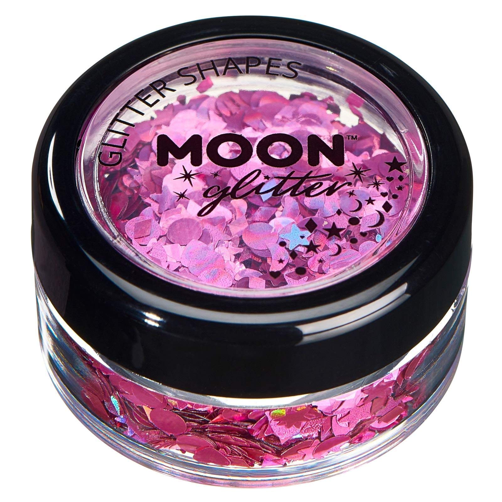 Smiffys Moon Glitter Holographic Glitter Shapes, Pink