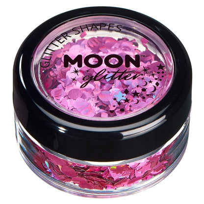 Smiffys Moon Glitter Holographic Glitter Shapes, Pink