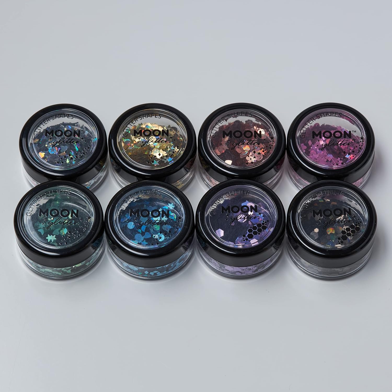 Smiffys Moon Glitter Holographic Glitter Shapes, Pink