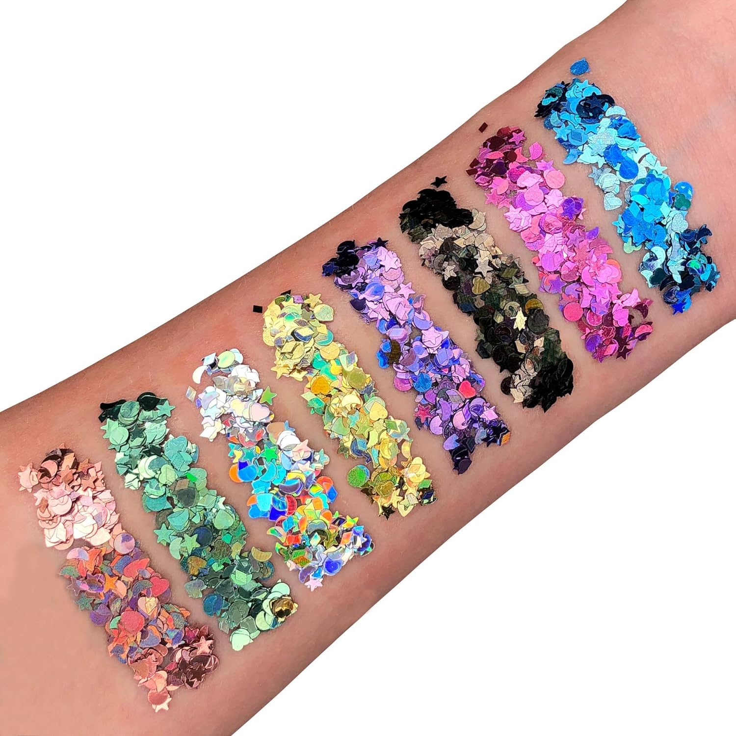 Smiffys Moon Glitter Holographic Glitter Shapes, Pink