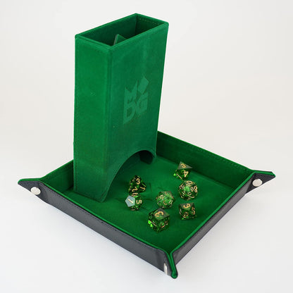 Fold Up Velvet Dice Tower: Green