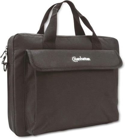 Manhattan London Laptop Bag 14.1", Top Loader, Accessories Pocket, Shoulder Strap (removable), Notebook Case, Black, Three Year Warranty