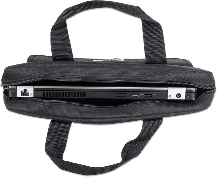 Manhattan London Laptop Bag 17.3", Top Loader, Accessories Pocket, Shoulder Strap (removable), Notebook Case, Black, Three Year Warranty