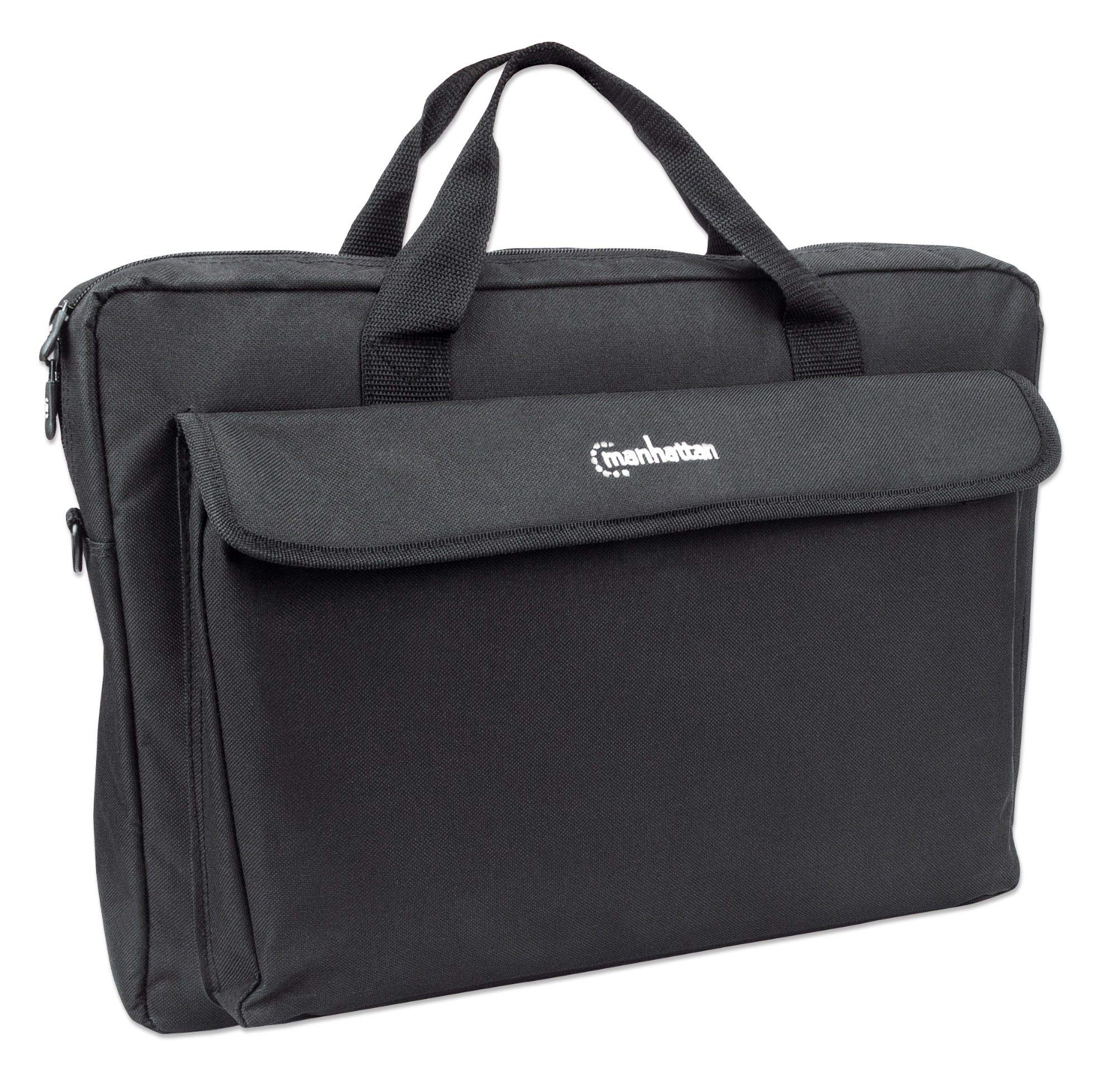 Manhattan London Laptop Bag 17.3", Top Loader, Accessories Pocket, Shoulder Strap (removable), Notebook Case, Black, Three Year Warranty
