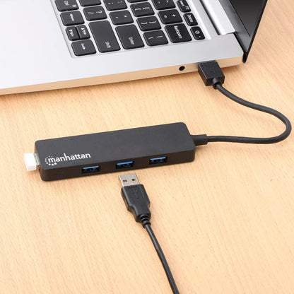 Manhattan USB-A 4-Port Hub, 4x USB-A Ports, 5 Gbps (USB 3.2 Gen1 aka USB 3.0), Bus Power, SuperSpeed USB, Black, Three Year Warranty, Box