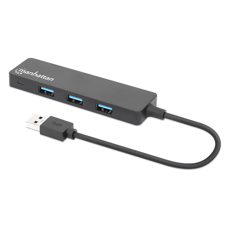 Manhattan USB-A 4-Port Hub, 4x USB-A Ports, 5 Gbps (USB 3.2 Gen1 aka USB 3.0), Bus Power, SuperSpeed USB, Black, Three Year Warranty, Box