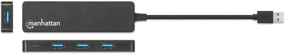 Manhattan USB-A 4-Port Hub, 4x USB-A Ports, 5 Gbps (USB 3.2 Gen1 aka USB 3.0), Bus Power, SuperSpeed USB, Black, Three Year Warranty, Box