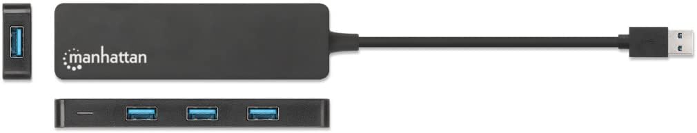 Manhattan USB-A 4-Port Hub, 4x USB-A Ports, 5 Gbps (USB 3.2 Gen1 aka USB 3.0), Bus Power, SuperSpeed USB, Black, Three Year Warranty, Box