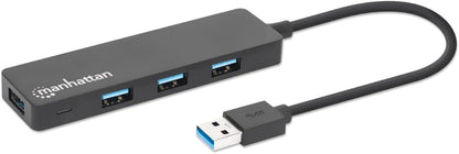 Manhattan USB-A 4-Port Hub, 4x USB-A Ports, 5 Gbps (USB 3.2 Gen1 aka USB 3.0), Bus Power, SuperSpeed USB, Black, Three Year Warranty, Box