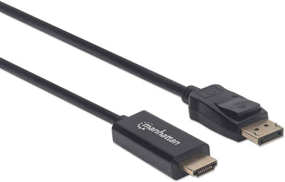 Manhattan DisplayPort 1.1 to HDMI Cable, 1080p@60Hz, 3m, Male to Male, DP With Latch, Black, Not Bi-Directional, Three Year Warranty, Polybag