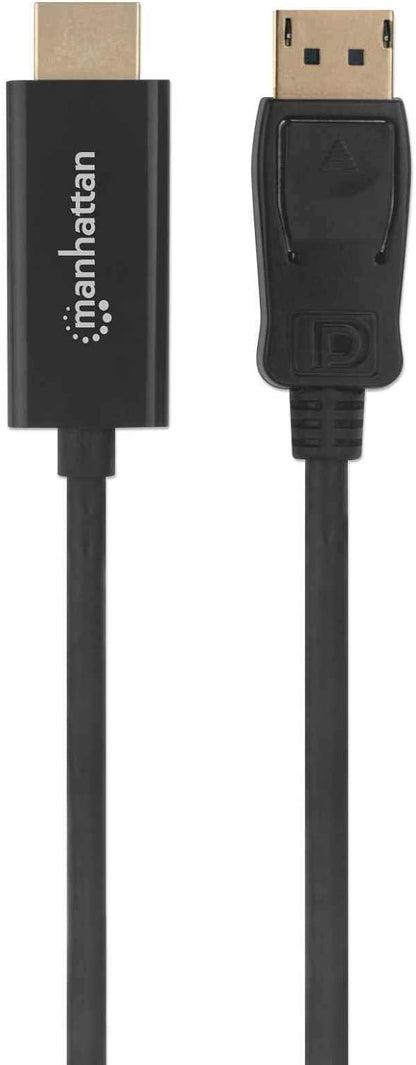 Manhattan DisplayPort 1.1 to HDMI Cable, 1080p@60Hz, 3m, Male to Male, DP With Latch, Black, Not Bi-Directional, Three Year Warranty, Polybag