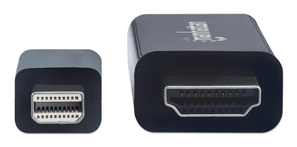 Manhattan Mini DisplayPort 1.2 to HDMI Cable, 4K@60Hz, 1.8m, Male to Male, Black, Three Year Warranty, Polybag