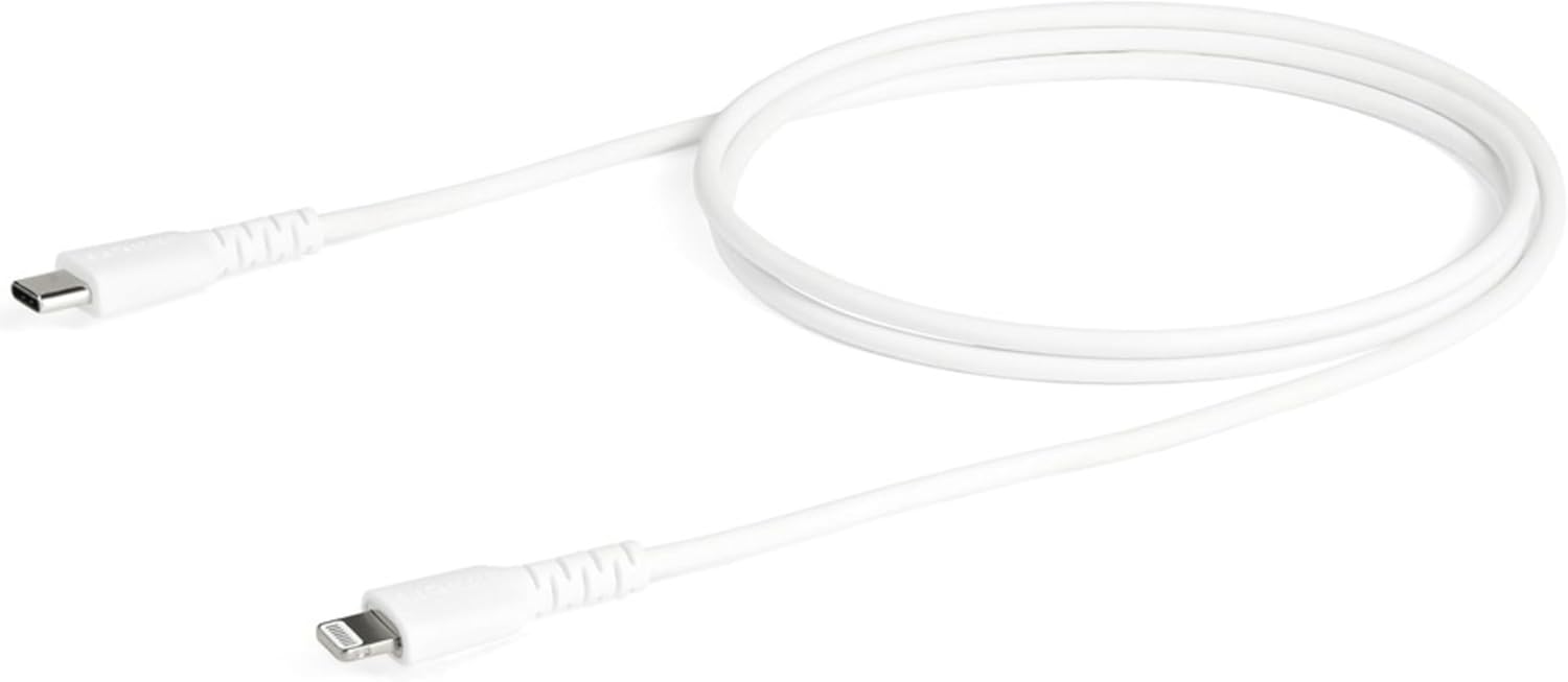 StarTech.com 1m USB C to Lightning Cable - Durable White USB Type C to Lightning Connector Fast Charge & Sync Charging Cord, Rugged w/Aramid Fiber Apple MFI Certified iPhone 11 iPad Air (RUSBCLTMM1MW