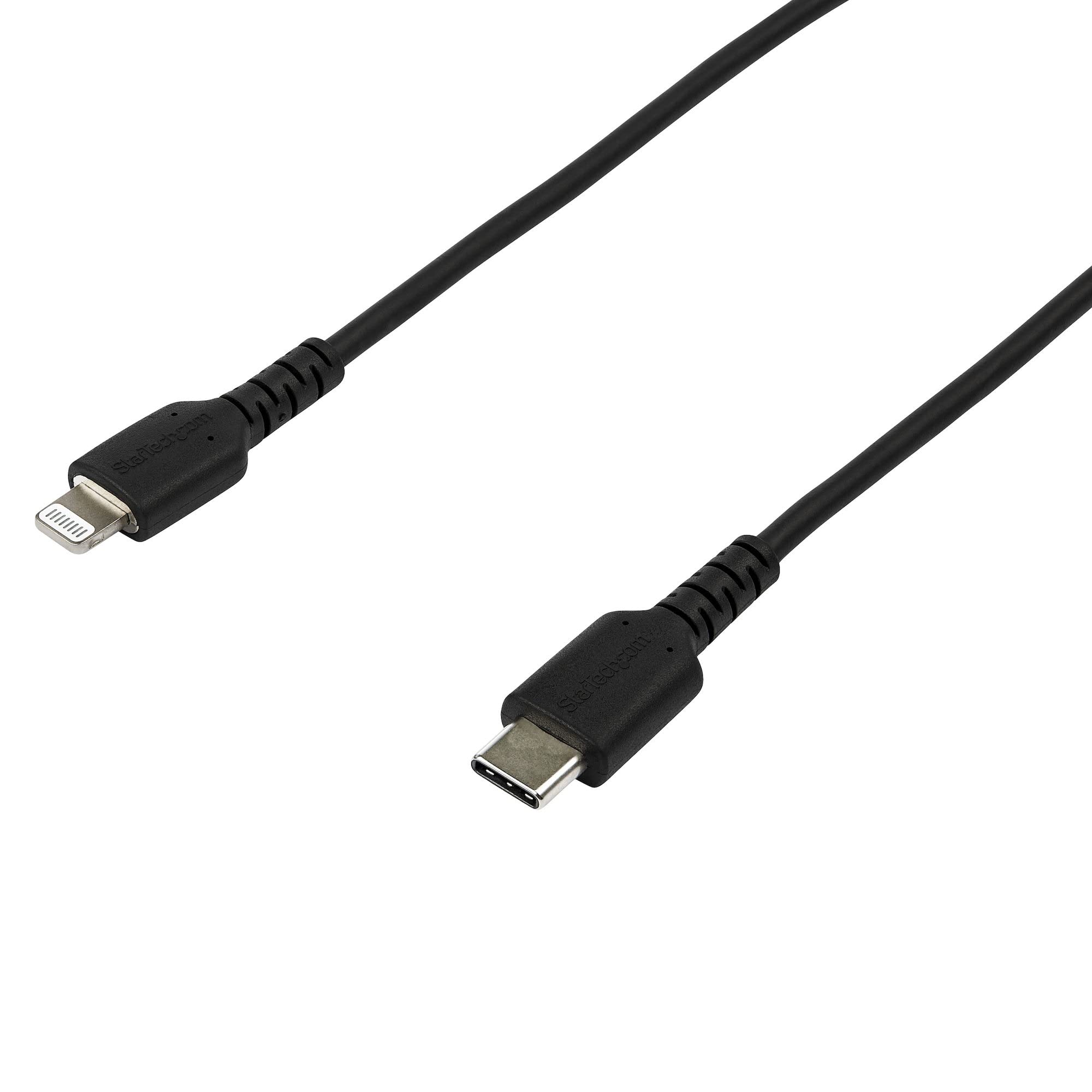 StarTech.com 2m USB C to Lightning Cable - Durable Black USB Type C to Lightning Connector Fast Charge & Sync Charging Cord, Rugged w/Aramid Fiber Apple MFI Certified iPhone 11 iPad Air (RUSBCLTMM2MB
