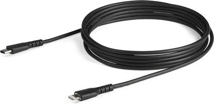 StarTech.com 2m USB C to Lightning Cable - Durable Black USB Type C to Lightning Connector Fast Charge & Sync Charging Cord, Rugged w/Aramid Fiber Apple MFI Certified iPhone 11 iPad Air (RUSBCLTMM2MB
