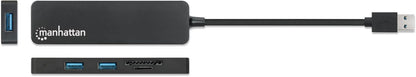 Manhattan USB-A 3-Port Hub with Card Reader, 3x USB-A ports, 5 Gbps (USB 3.2 Gen1 aka USB 3.0), SD, MicroSD, MMC and Memory Stick; Bus Power, SuperSpeed USB, Black, Three Year Warranty, Box