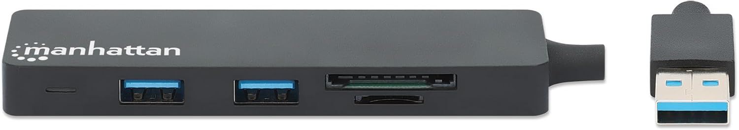 Manhattan USB-A 3-Port Hub with Card Reader, 3x USB-A ports, 5 Gbps (USB 3.2 Gen1 aka USB 3.0), SD, MicroSD, MMC and Memory Stick; Bus Power, SuperSpeed USB, Black, Three Year Warranty, Box