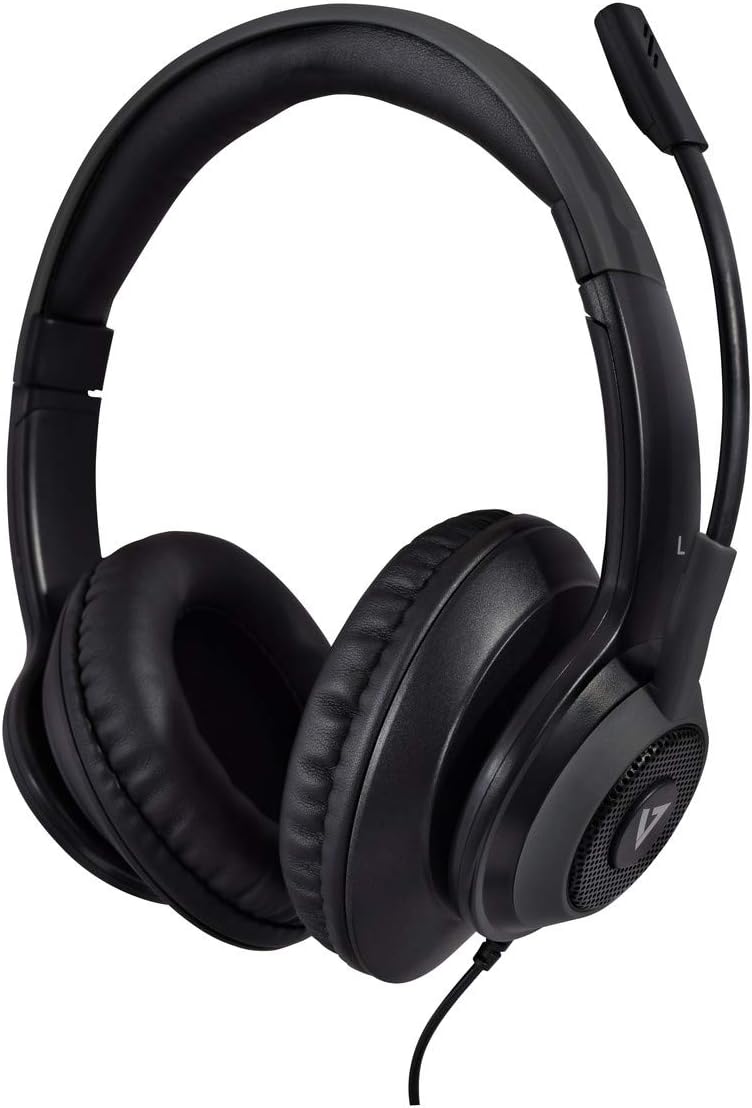 V7 Premium Over-Ear Stereo Headset, Boom Mic, PC, Mac, Tablets, Laptop Computer, Gaming, Video Conferencing, 3.5mm, USB