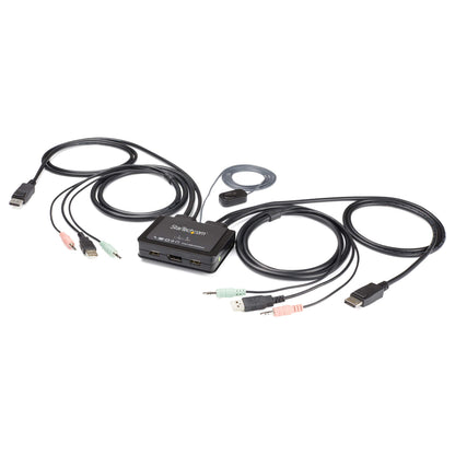 StarTech.com 2 Port DisplayPort KVM Switch - 4K 60Hz - Compact Dual Port UHD DP 1.2 USB Desktop KVM Switch with 4ft Cables & Audio - Bus Powered & Remote Switching - MacBook ThinkPad (SV211DPUA4K