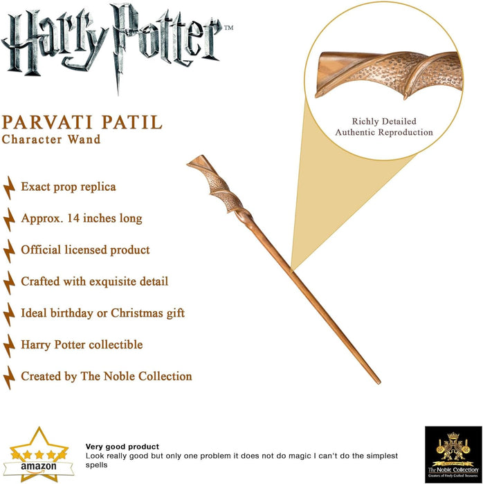The Noble Collection - Parvati Patil Character Wand - 15in (36cm) Wizarding World Wand With Name Tag - Harry Potter Film Set Movie Props Wands