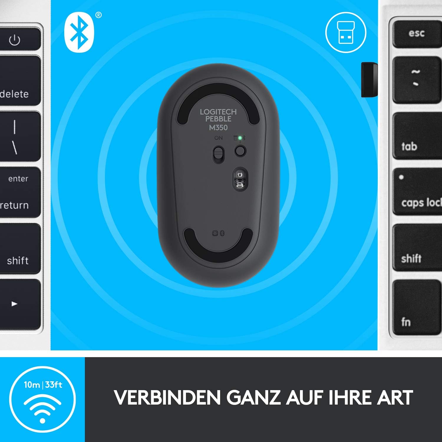 Logitech Pebble Wireless Mouse with Bluetooth or 2.4 GHz Receiver, Silent, Slim Computer Mouse with Quiet Clicks, for Laptop/Notebook/iPad/PC/Mac/Chromebook - Graphite/Black