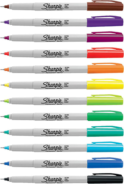 Sharpie Permanent Markers | Ultra Fine Point for Precise Marks | Assorted Colours | 12 Marker Pens